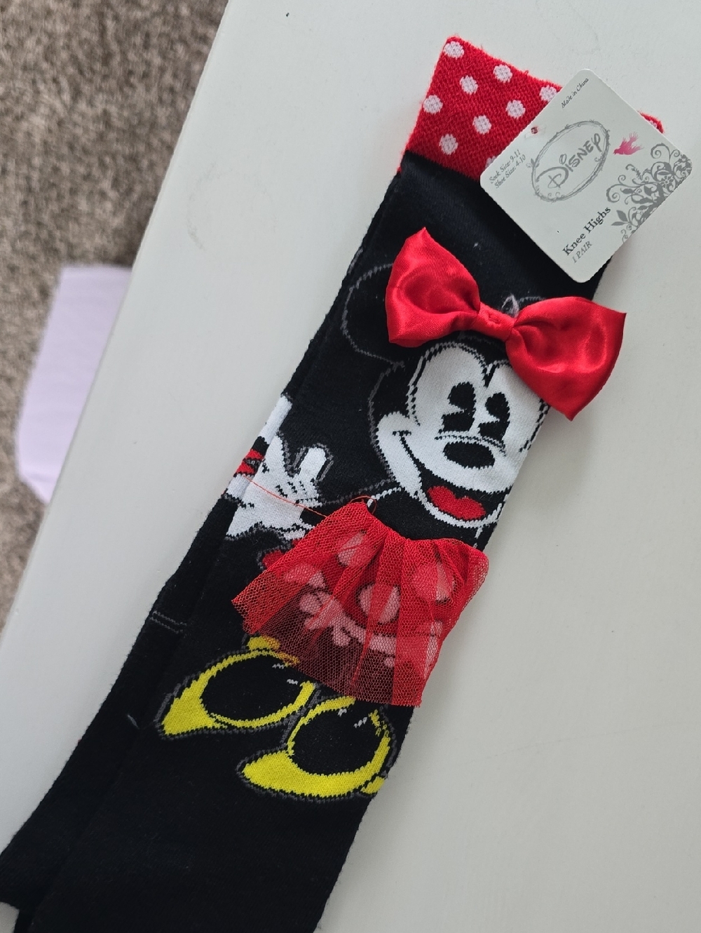 Disney Minnie Mouse Black, Red & Yellow Girls Socks with Bow
